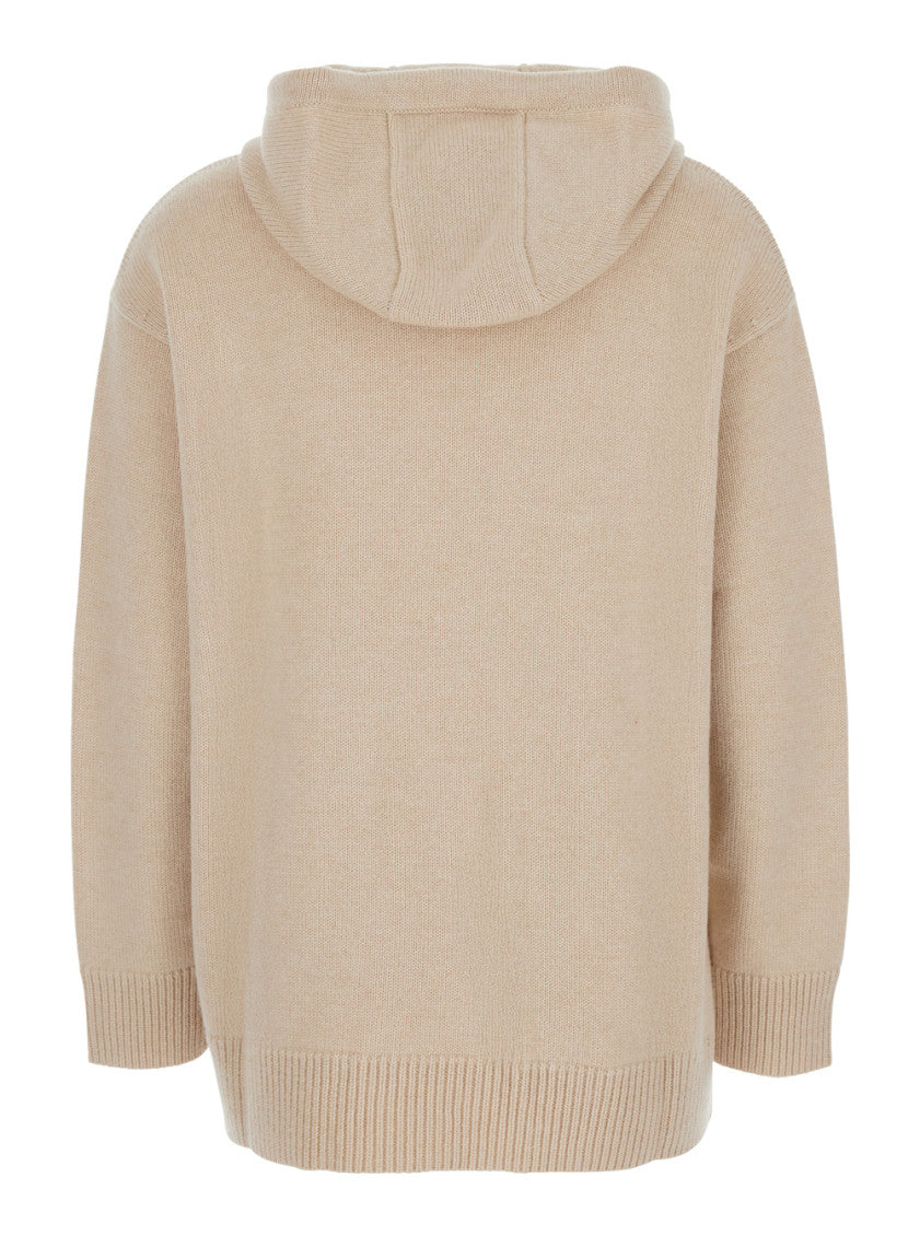 Beige Solid Hood Sweatshirt 2