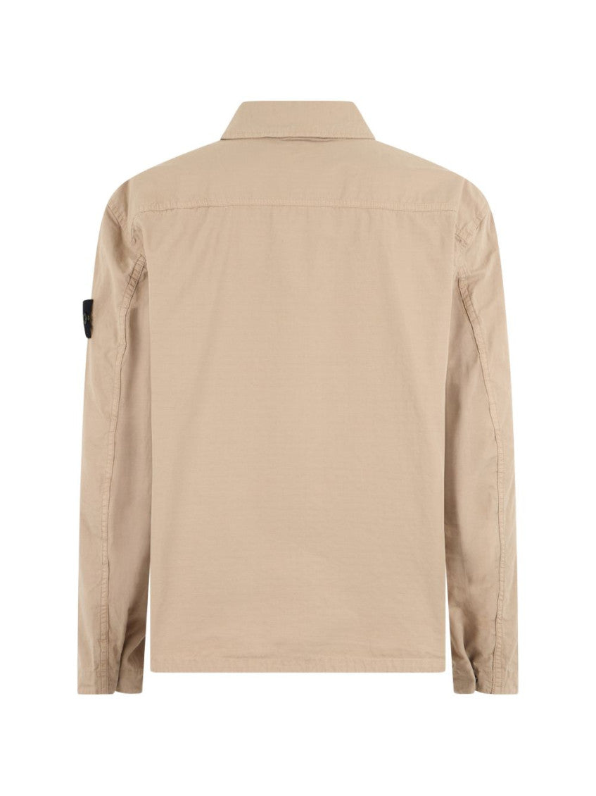 Beige Solid Zip Up Overshirt 2