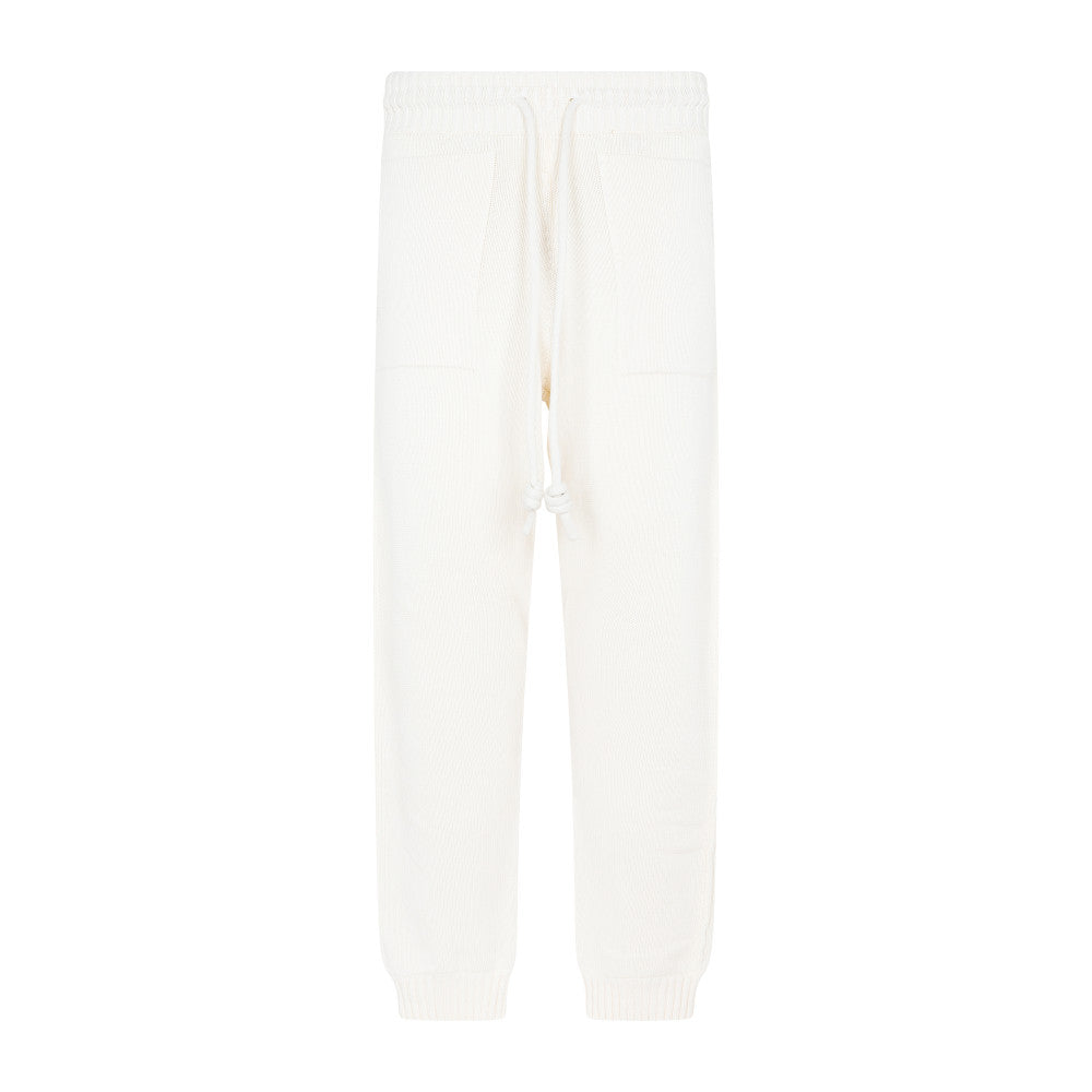 White Cotton 3D Diag Knit Pants 1