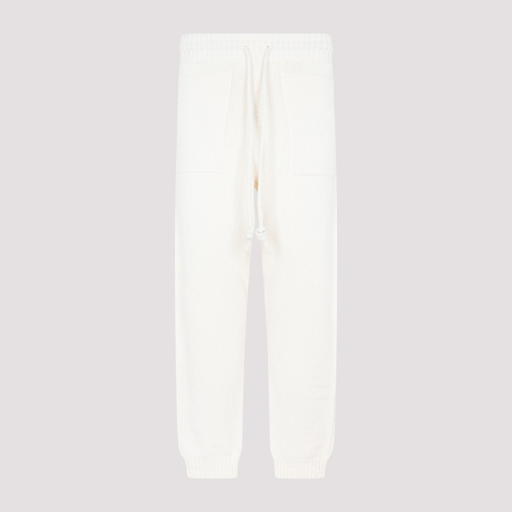 White Cotton 3D Diag Knit Pants 3