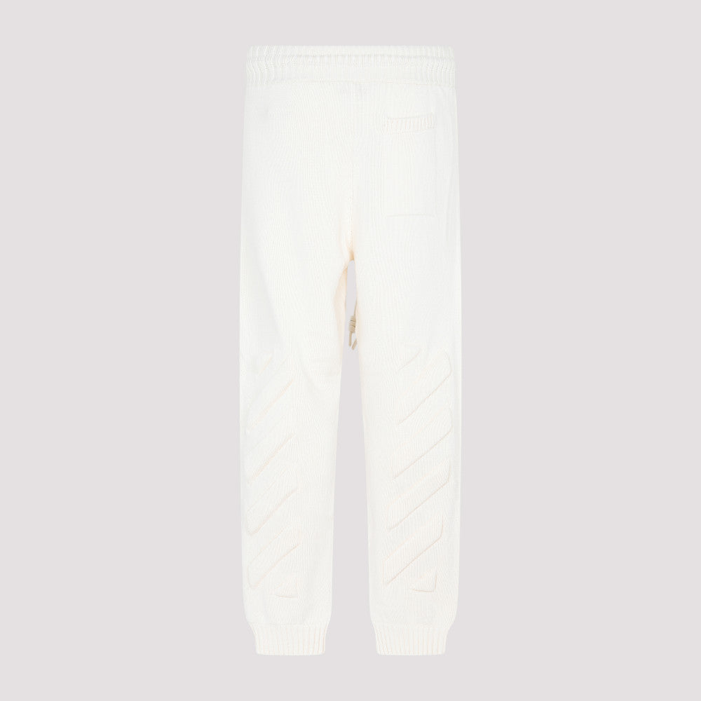White Cotton 3D Diag Knit Pants 4