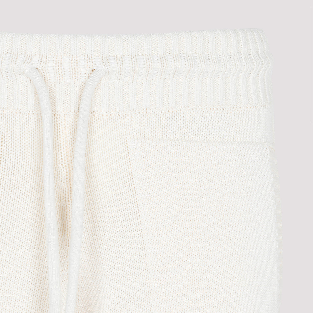 White Cotton 3D Diag Knit Pants 5