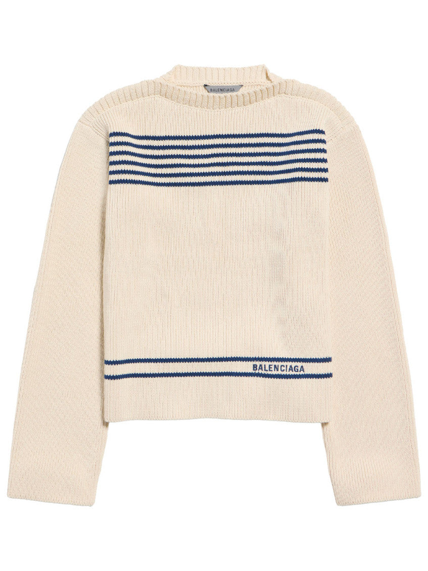 White Stripes Boat Neck Sweater 1