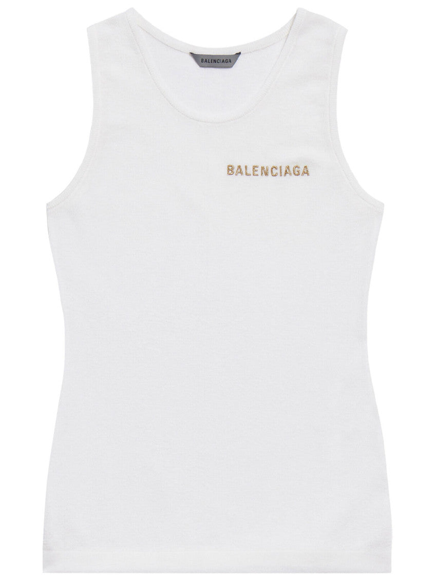 White Logo Round Neck Tank Top 1