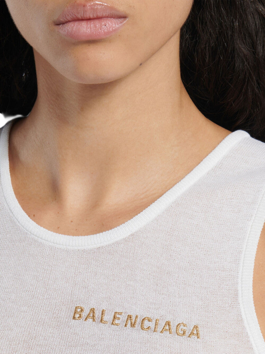 White Logo Round Neck Tank Top 4