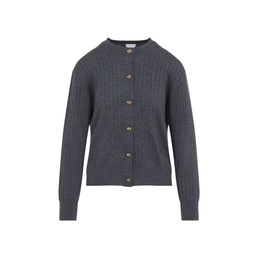 Grey Ribbed Knit Cardigan 1