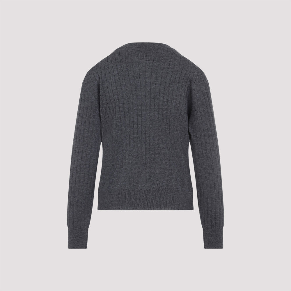 Grey Ribbed Knit Cardigan 4