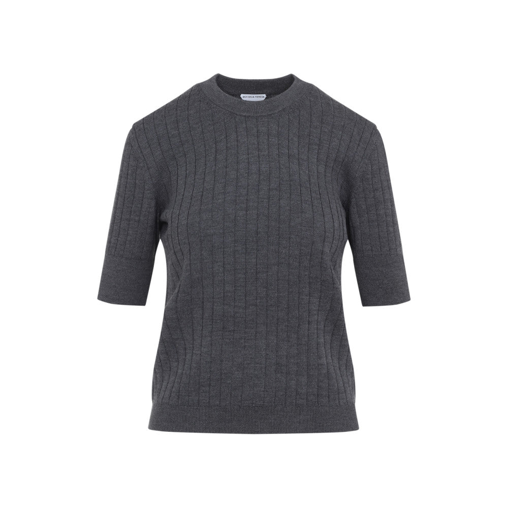 Grey Ribbed Knit Cropped Top 1