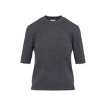 Grey Ribbed Knit Cropped Top 1
