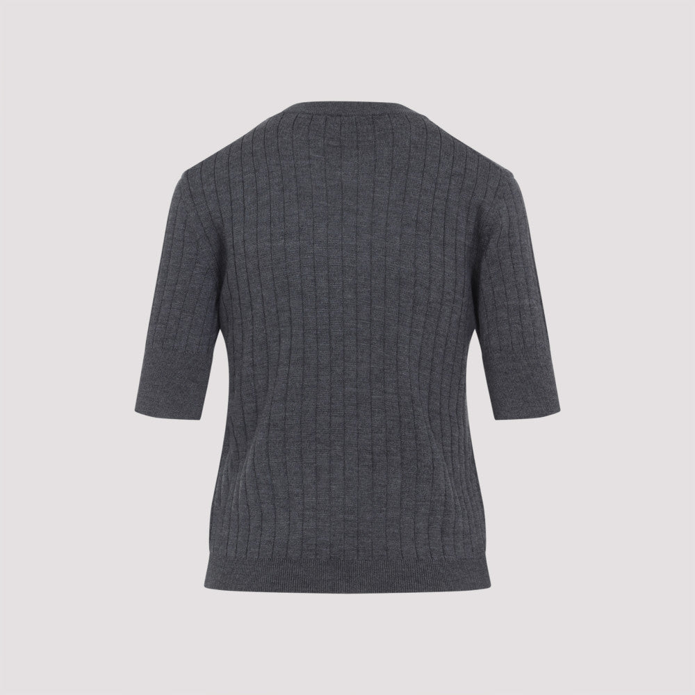 Grey Ribbed Knit Cropped Top 4