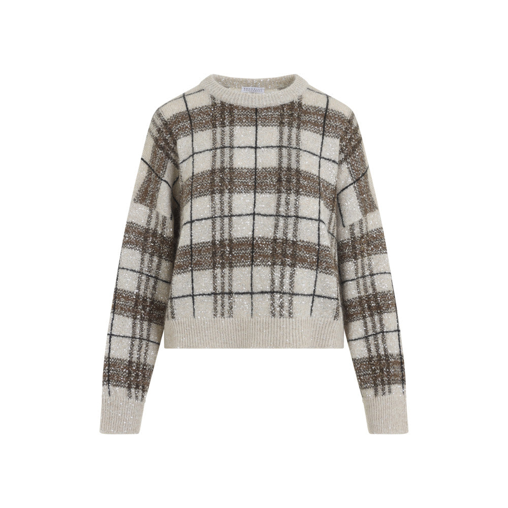 Beige Checks Crew Neck Sweater 1