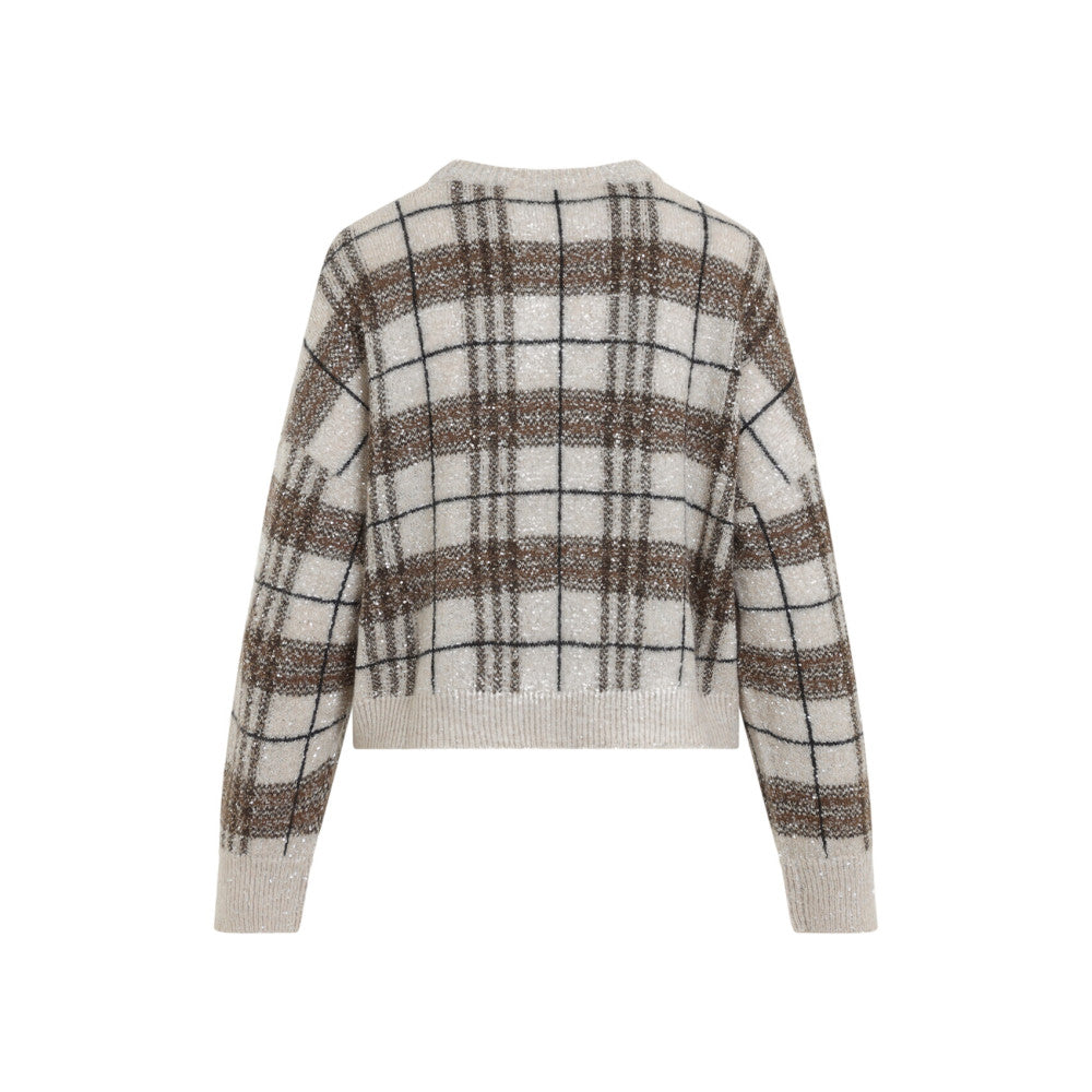Beige Checks Crew Neck Sweater 2