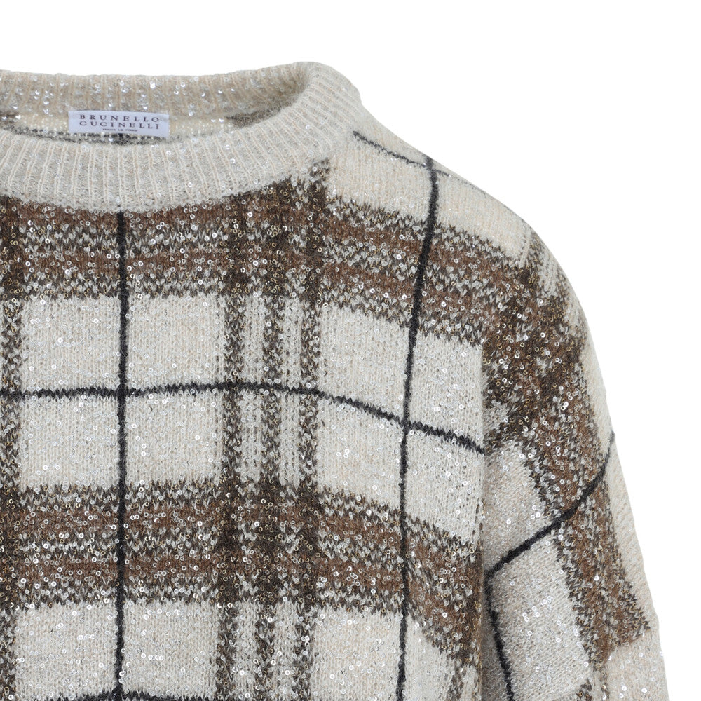 Beige Checks Crew Neck Sweater 3