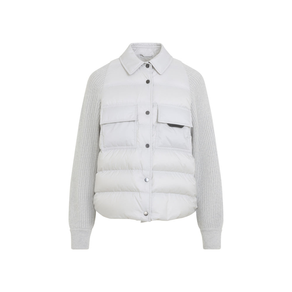 Grey Quilted Shirt Collar Jacket 1
