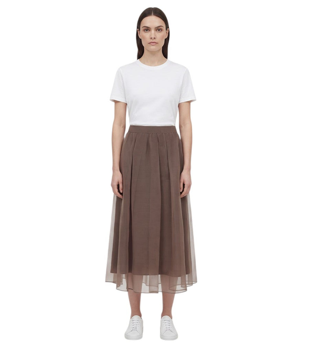 Brown Pleated Midi Skirt 3