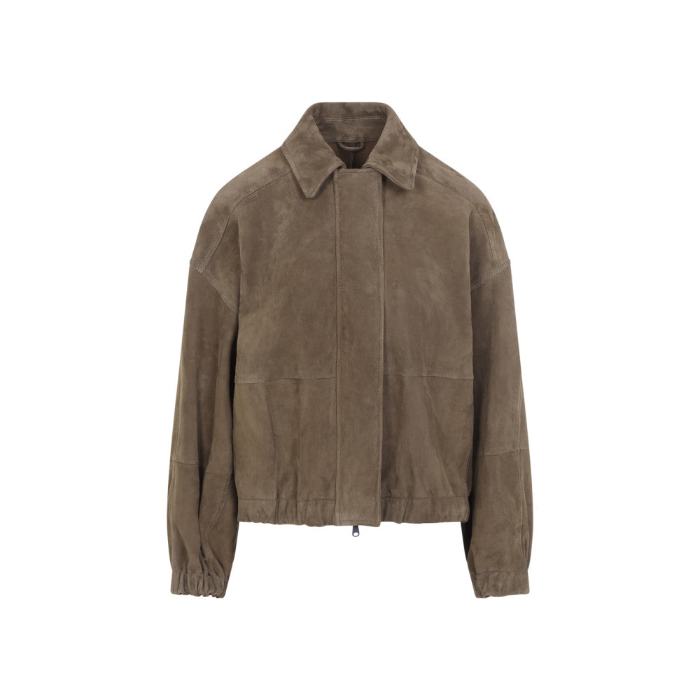 Brown Solid Suede Jacket 1