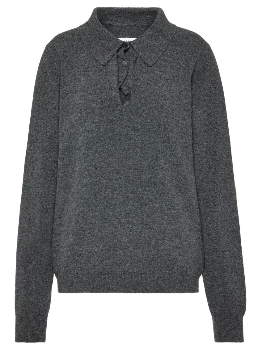 Grey Solid Shirt Collar Sweater 1