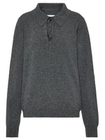 Grey Solid Shirt Collar Sweater 1