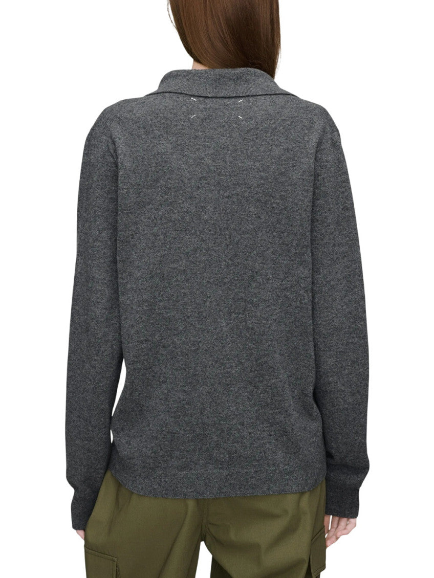 Grey Solid Shirt Collar Sweater 3