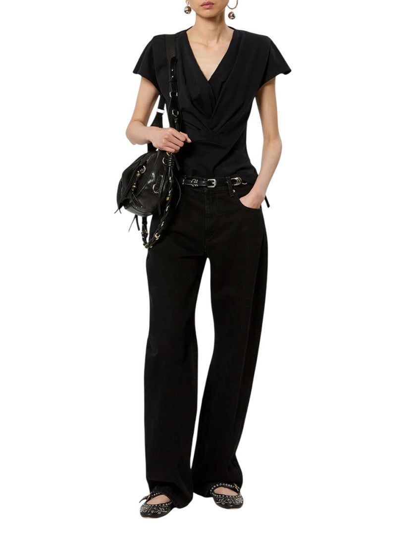 Black Solid V Neck T-Shirt 2