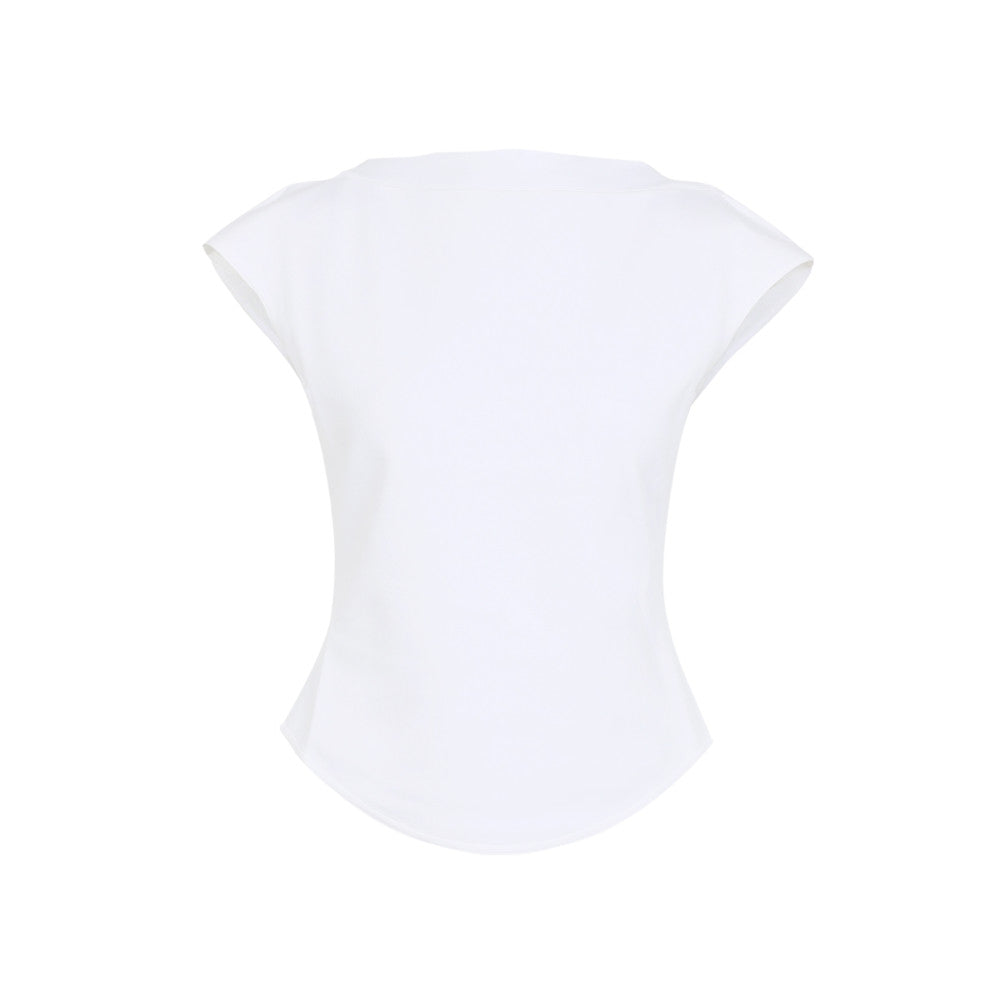White Boat-neckline T-shirt 1