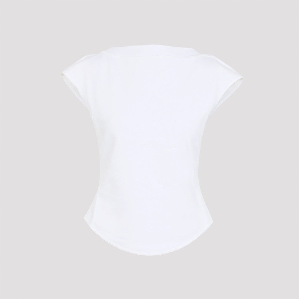 White Boat-neckline T-shirt 2