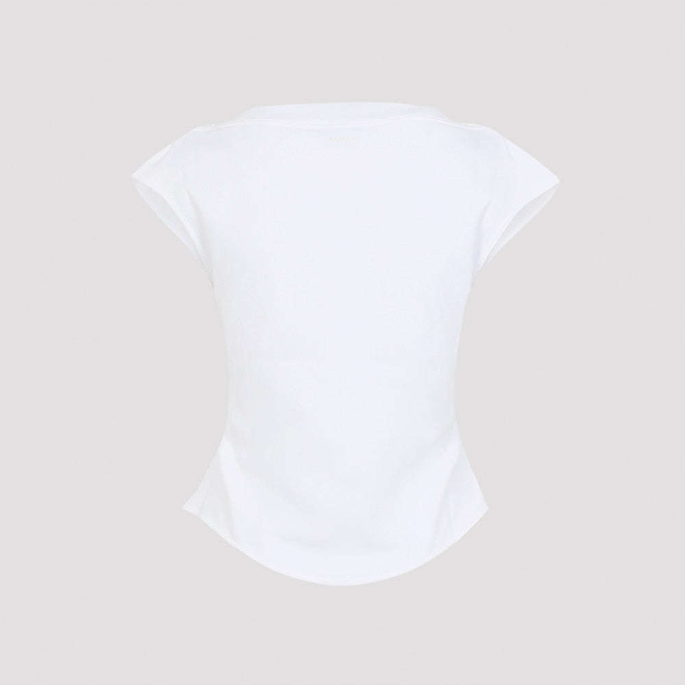 White Boat-neckline T-shirt 4