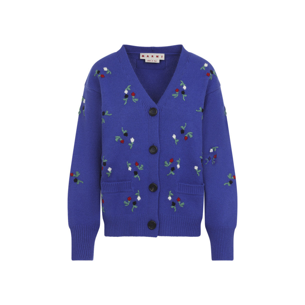 Blue Floral V Neck Sweater 1