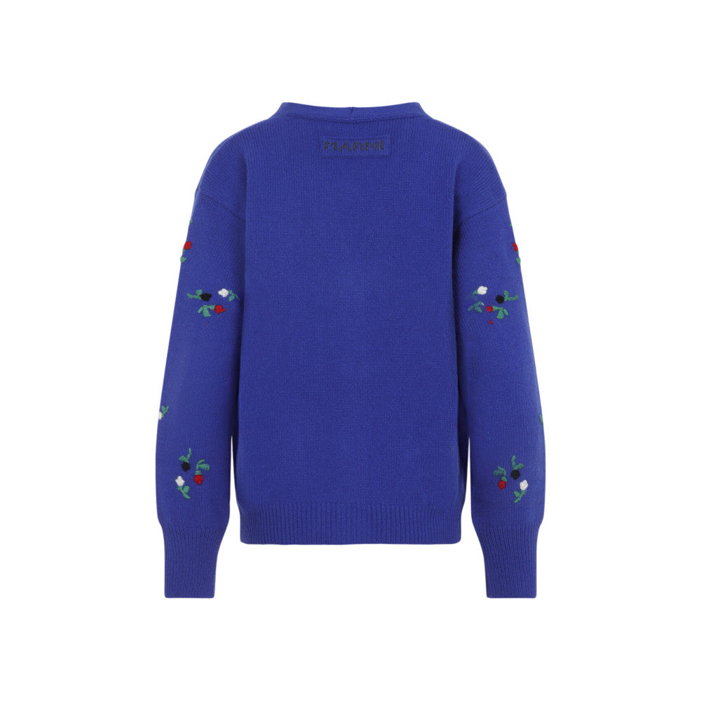 Blue Floral V Neck Sweater 2