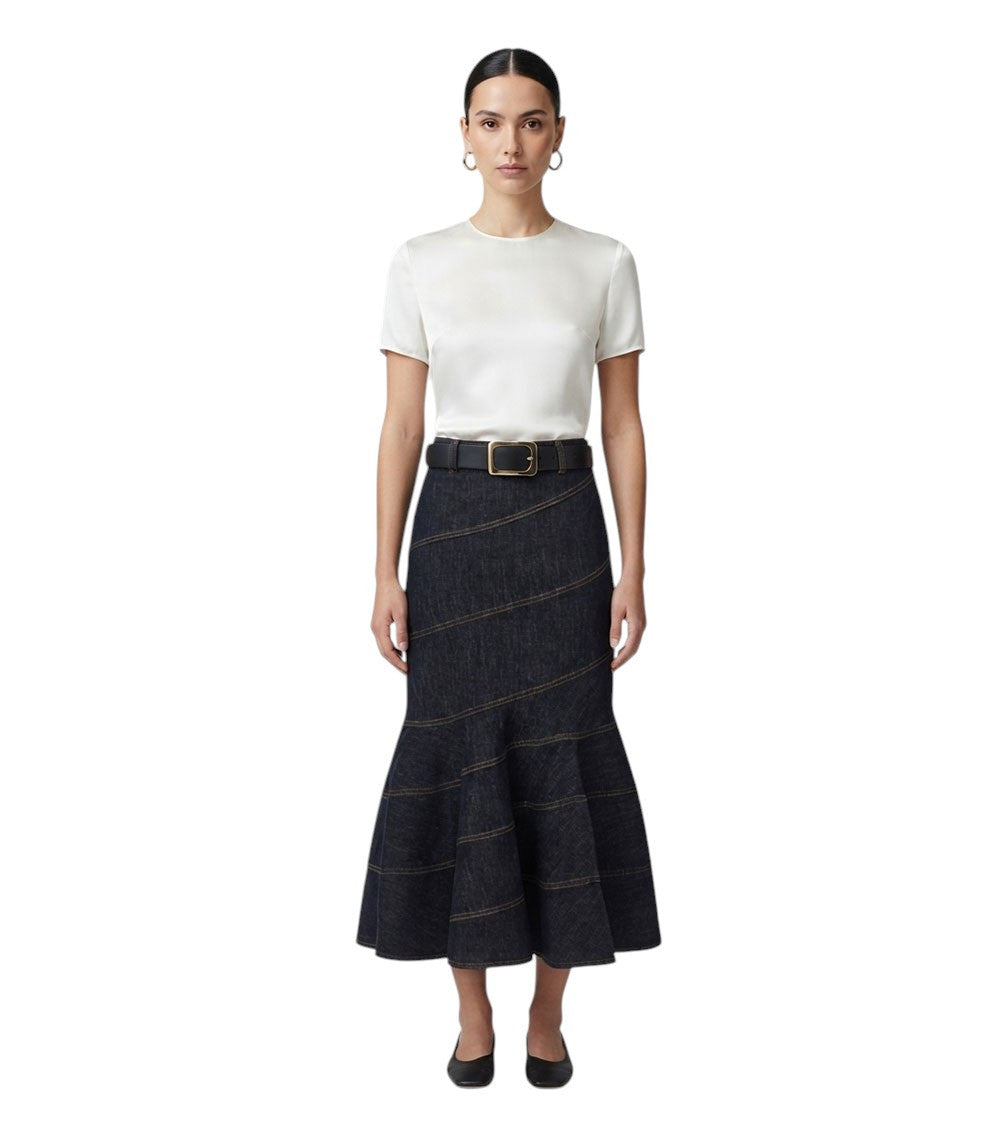 Blue Solid Midi Skirt 1