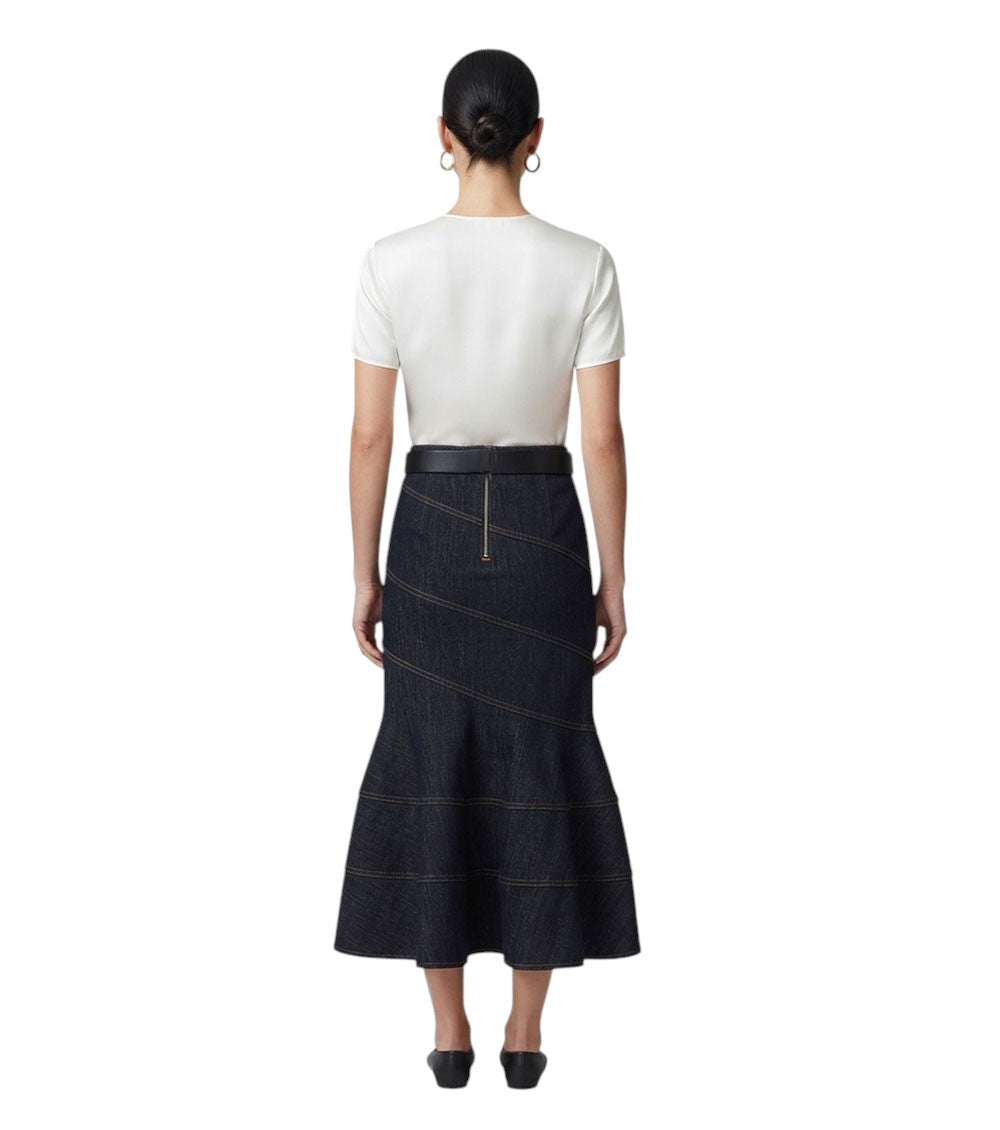 Blue Solid Midi Skirt 2