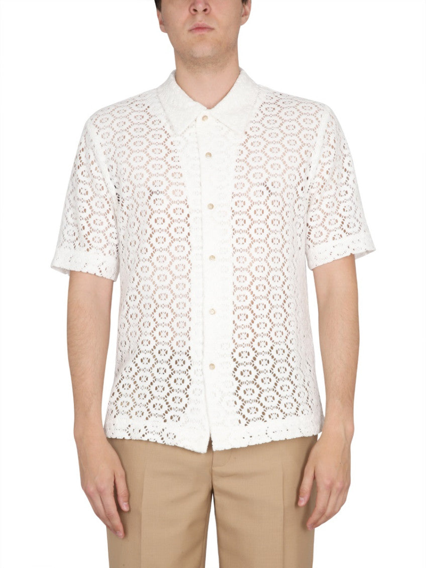 White Pointelle Knit Shirt 1