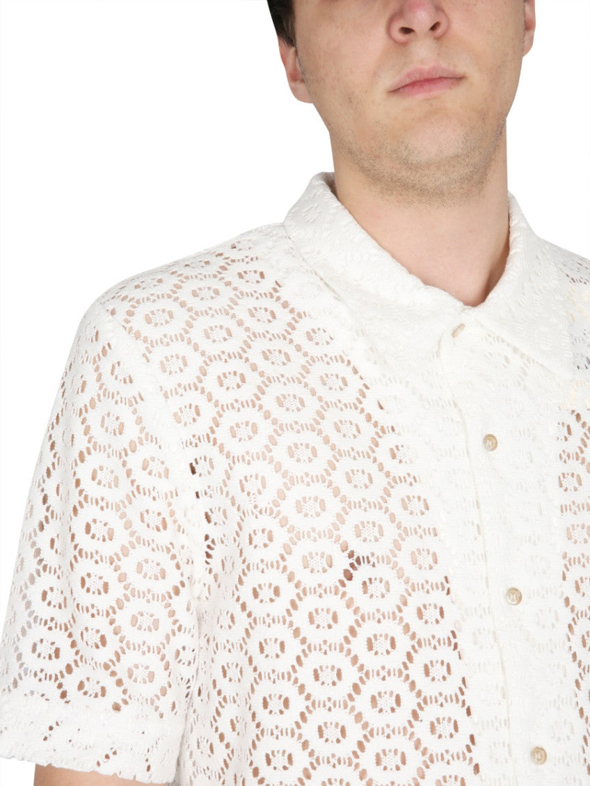White Pointelle Knit Shirt 4