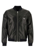 Black Triangle Logo Leather Reversible Bomber Jacket 1
