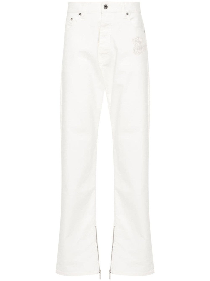 White Embroidered Log Jeans 1