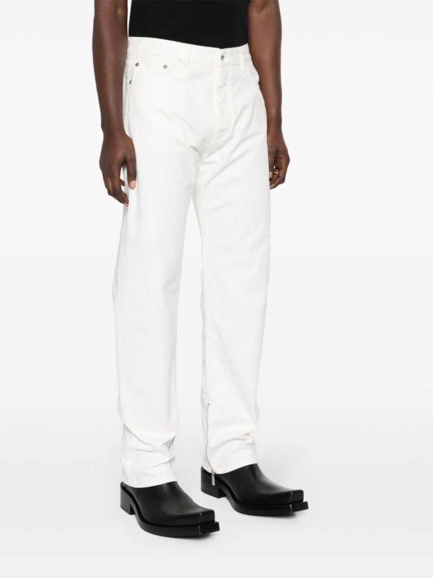 White Embroidered Log Jeans 5
