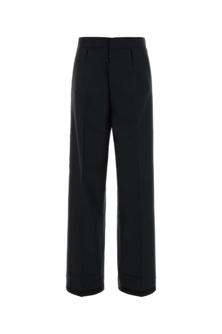 Black Herringbone Solid Trousers 1