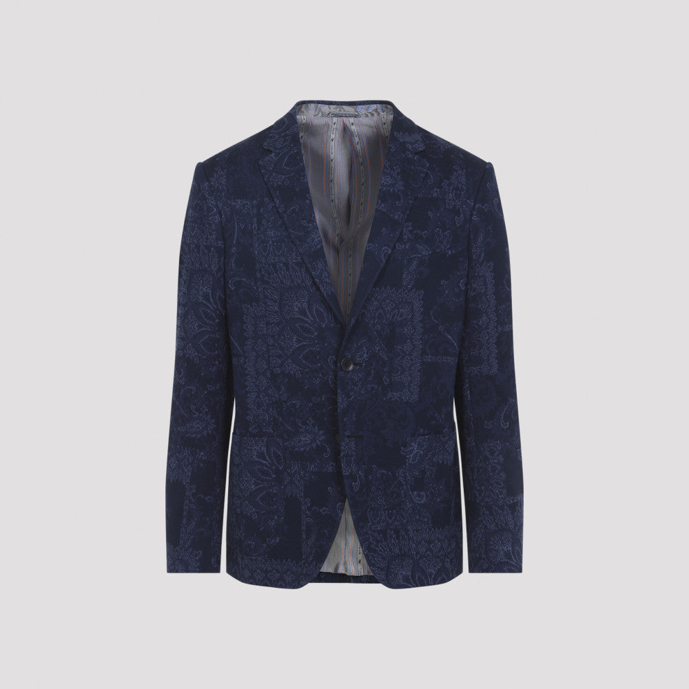 Blue Floral Jacquard Single-Breasted Blazer 2