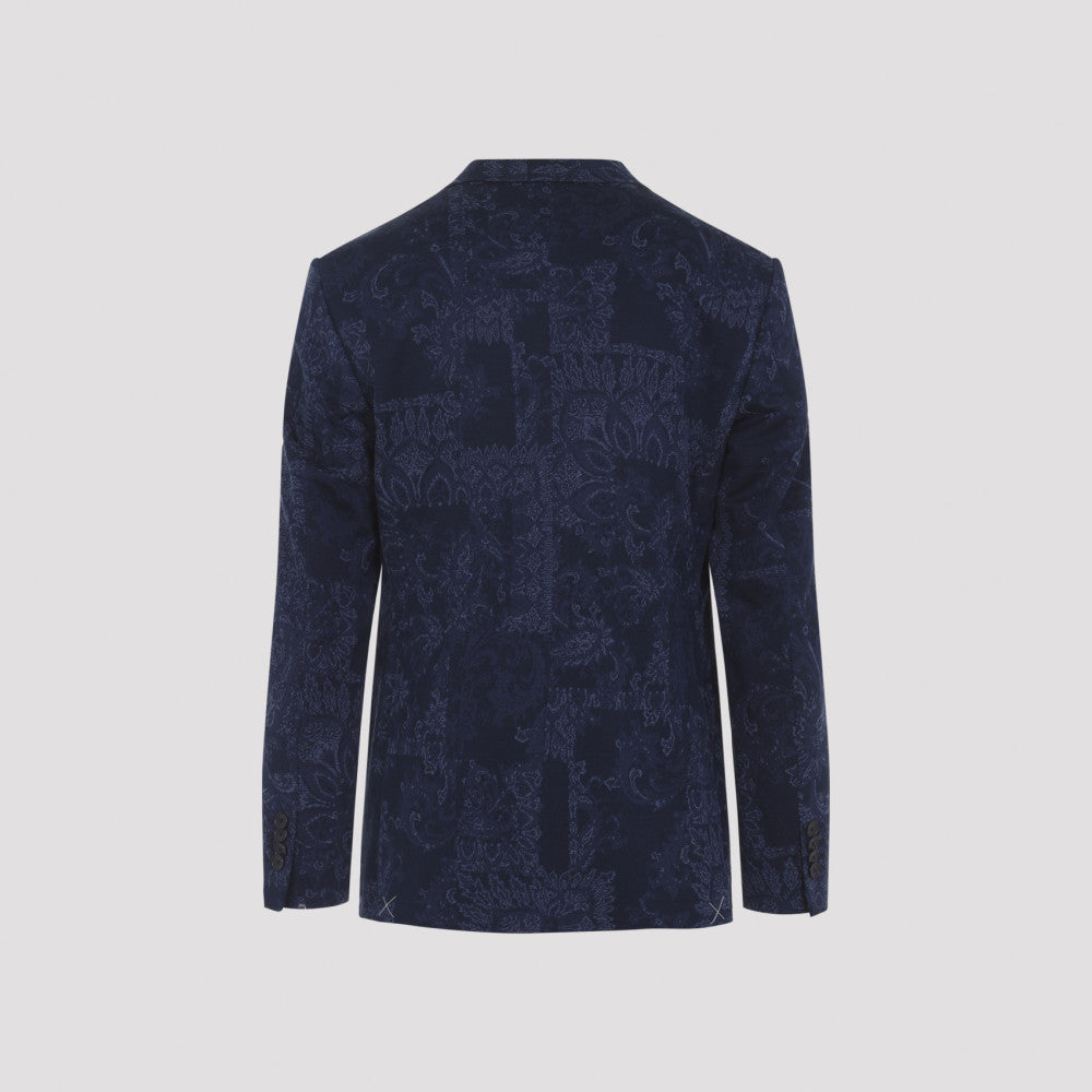 Blue Floral Jacquard Single-Breasted Blazer 4