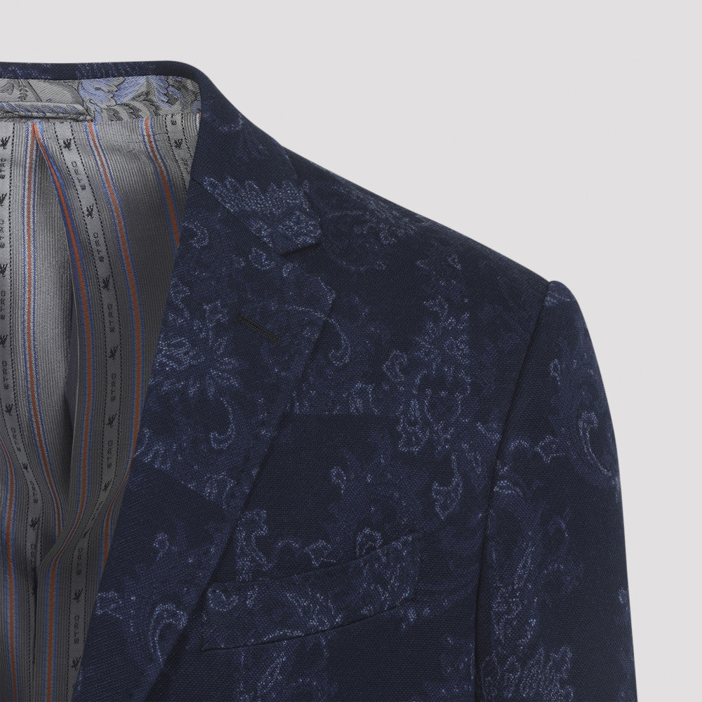 Blue Floral Jacquard Single-Breasted Blazer 5