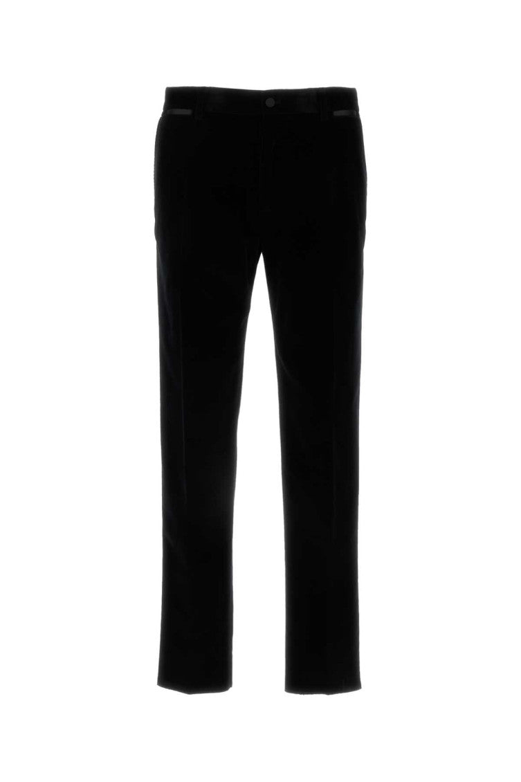 Black Pants with Belt Loops in Velvet Stretch Man 1