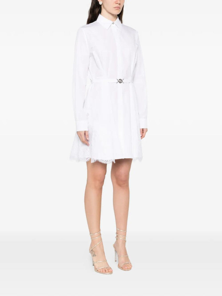 White Lace-trim Mini Shirt Dress 2