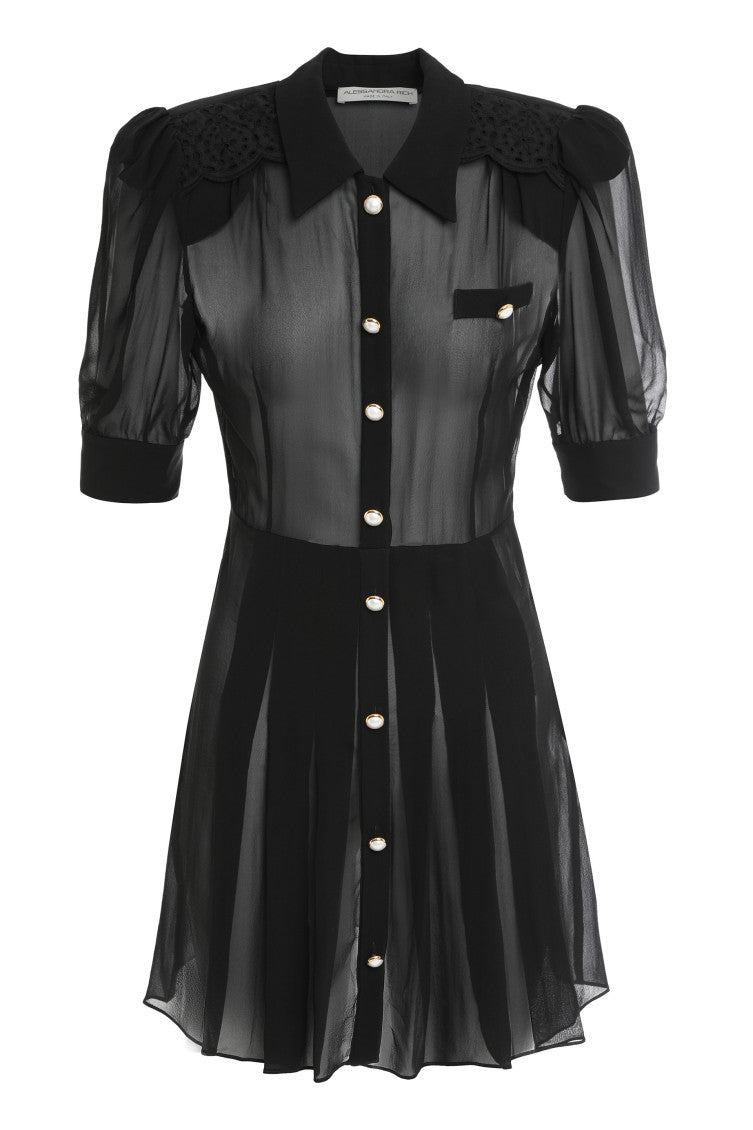 Black Shirt Collar Mini Dress 1