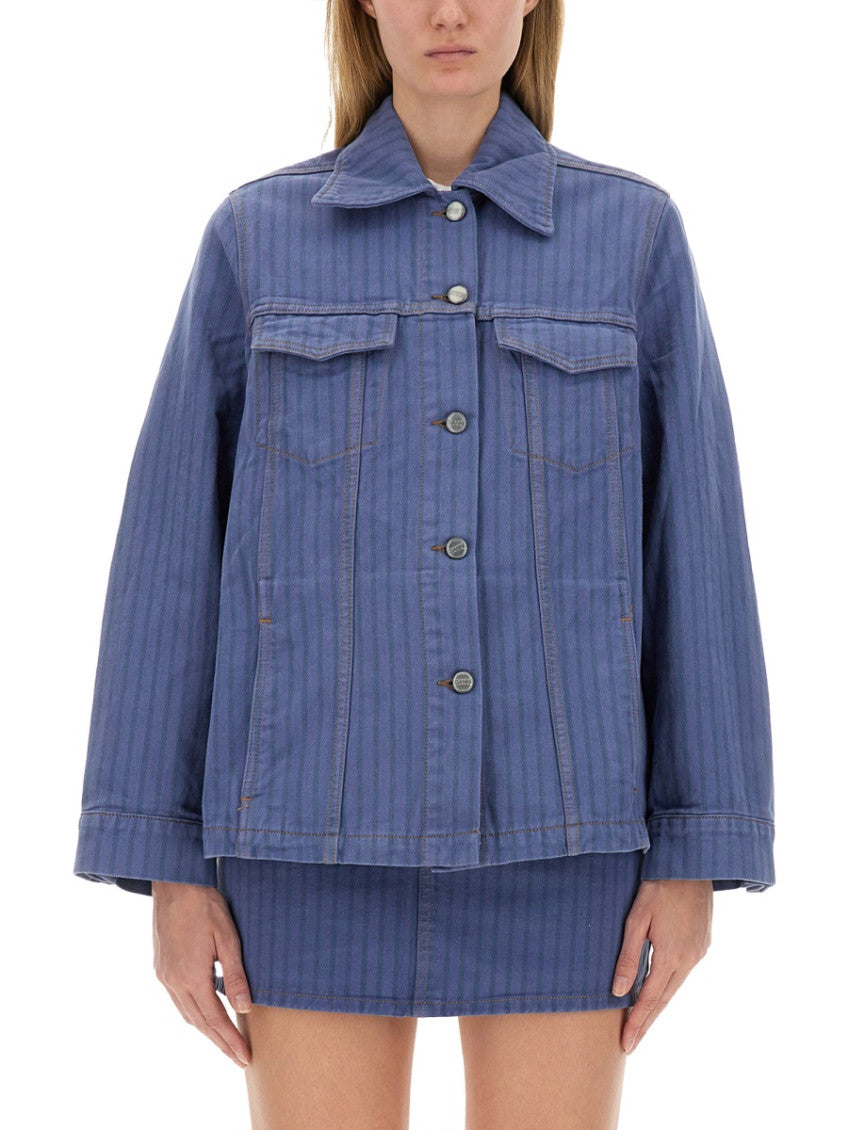 Denim Stripes Shirt Collar Jacket 1