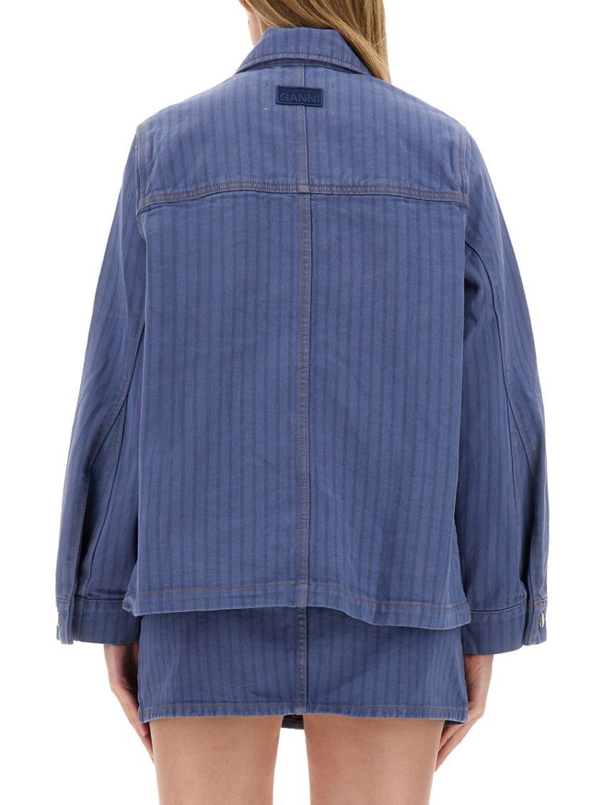 Denim Stripes Shirt Collar Jacket 2