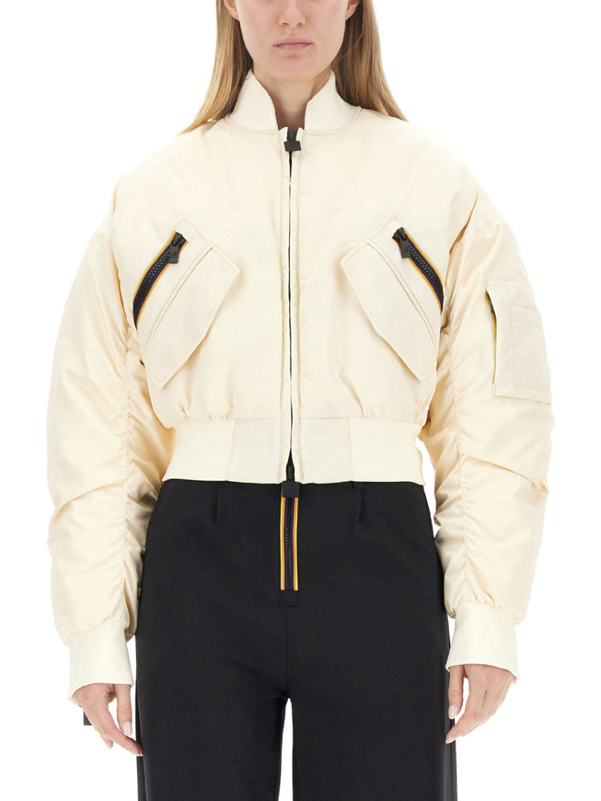 Beige Solid Mock Collar Jacket 1