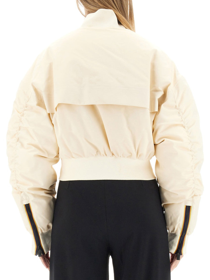 Beige Solid Mock Collar Jacket 2
