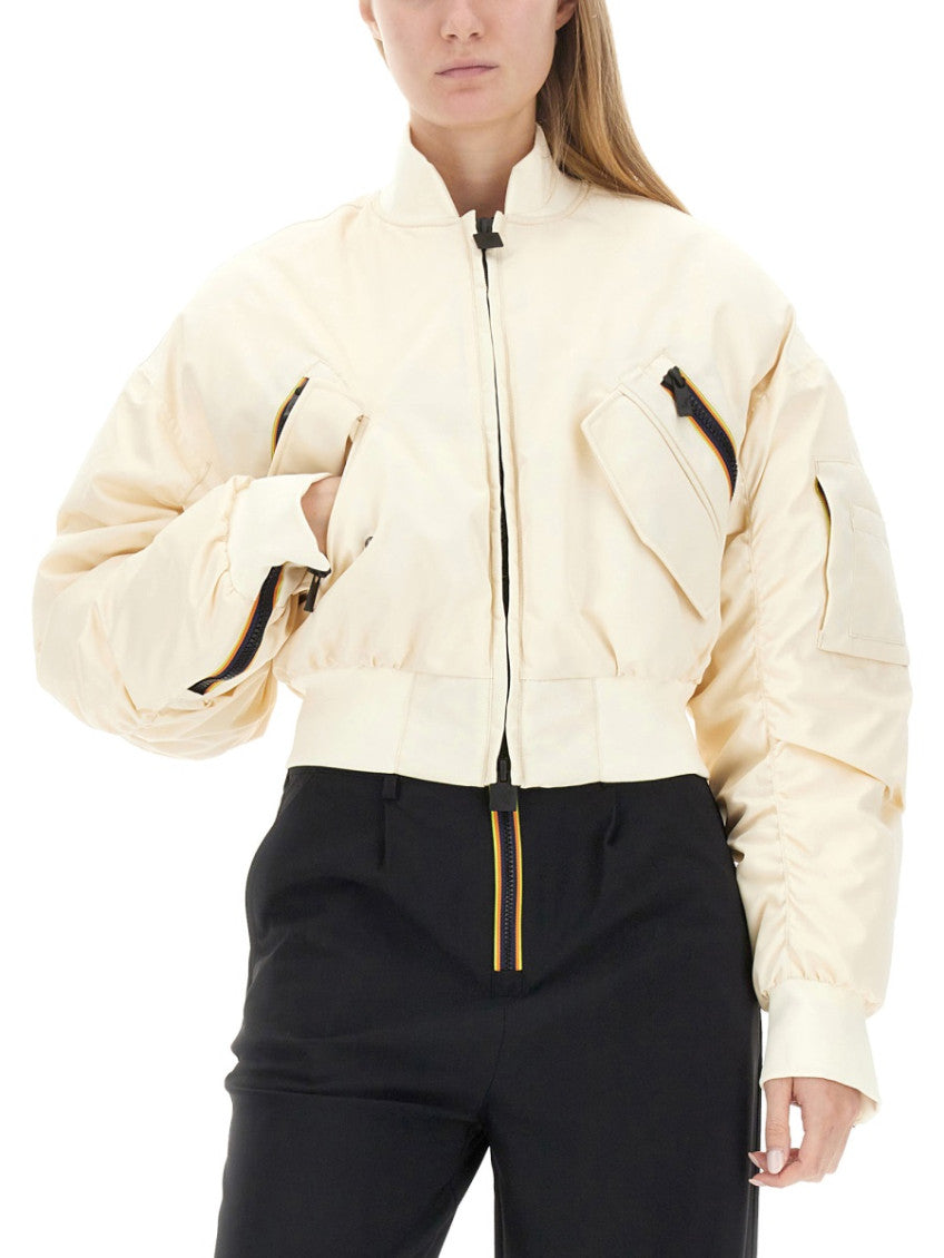 Beige Solid Mock Collar Jacket 3