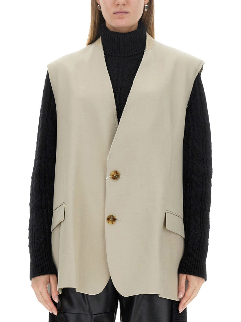 Beige Solid V Neck Jacket 1
