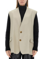 Beige Solid V Neck Jacket 1